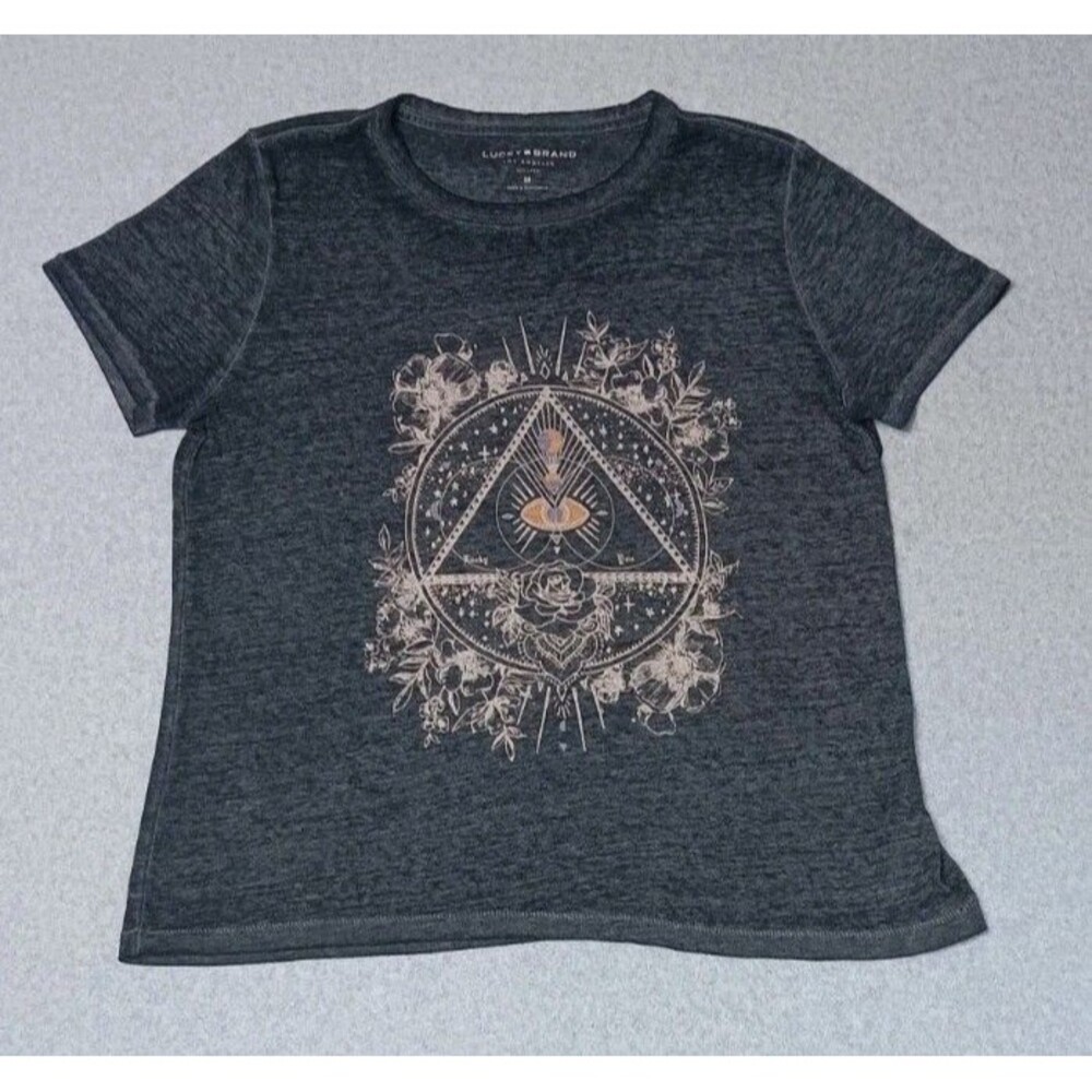 Lucky Brand Short Sleeve Burnout Graphic Tee M Gray All Seeing Eye Celestial